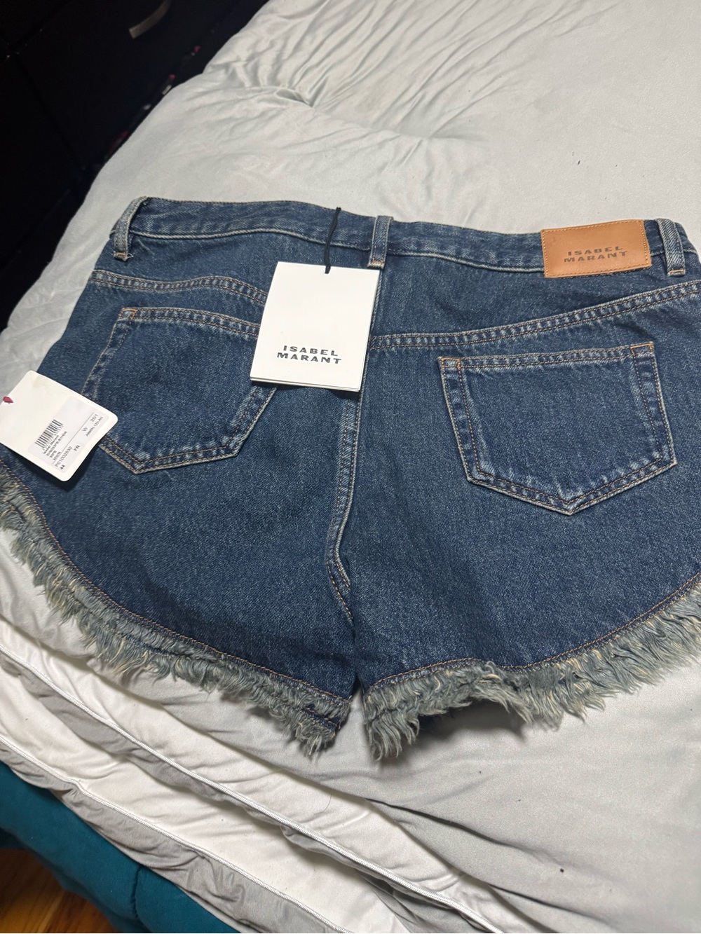 Isabel Marant Blue Denim Frayed Hem Jean Shorts